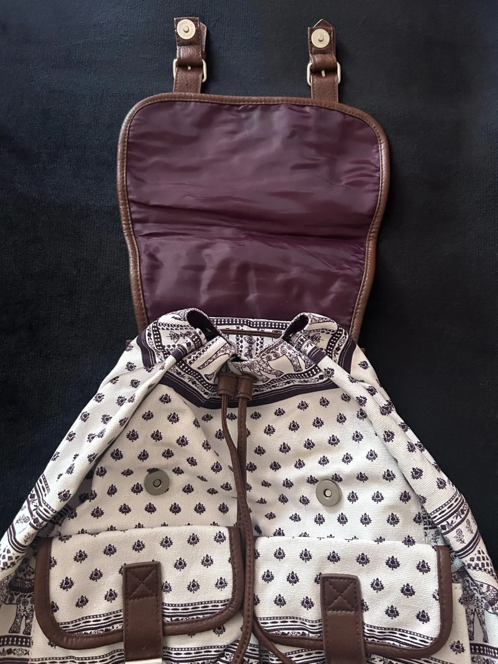 Empyre Boho Elephant Print Canvas Rucksack Backpack, Zumiez, NWT